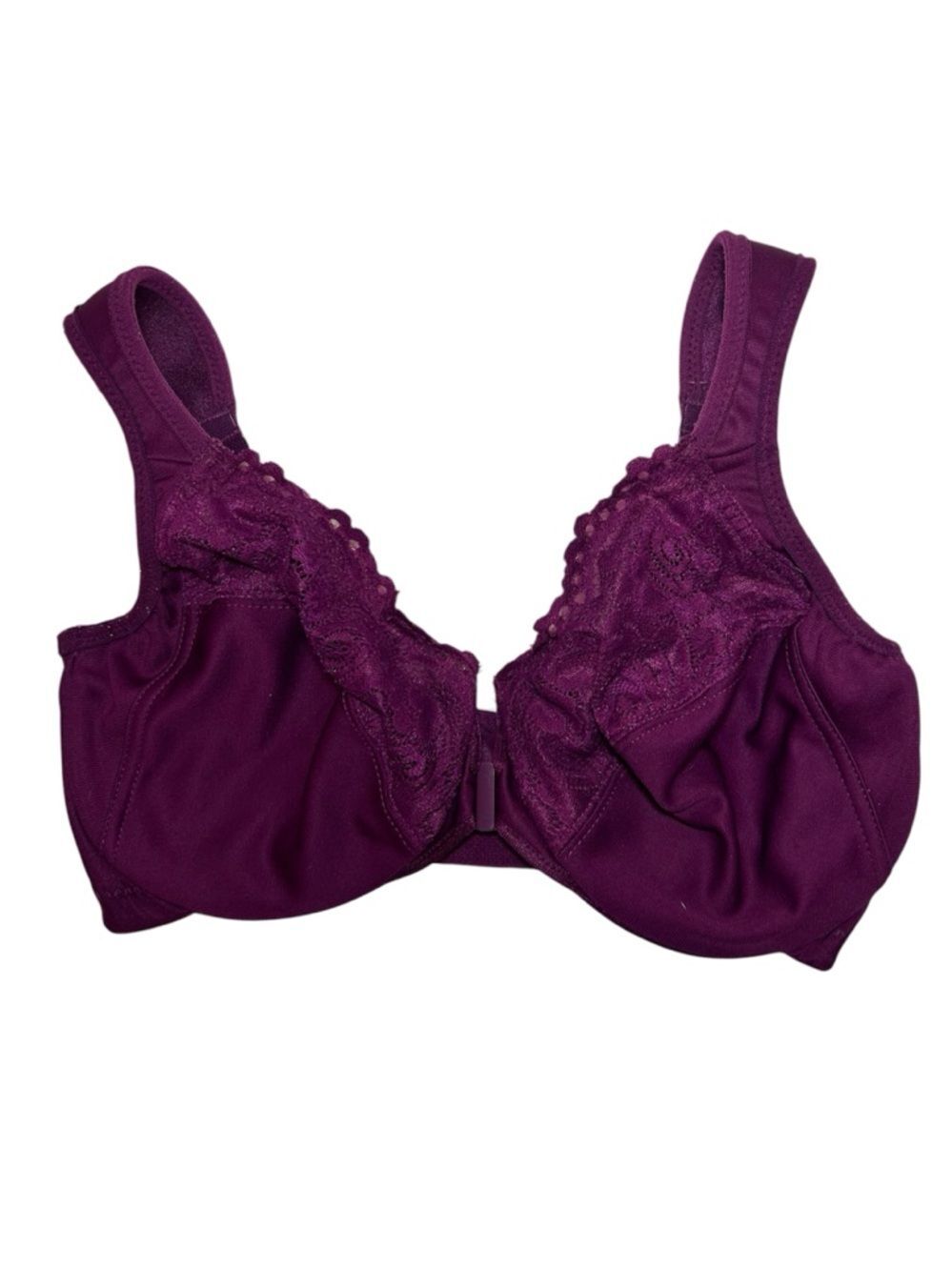 Glamorise Unlined Lace-Trim Full Coverage Bra 34DD - Plum